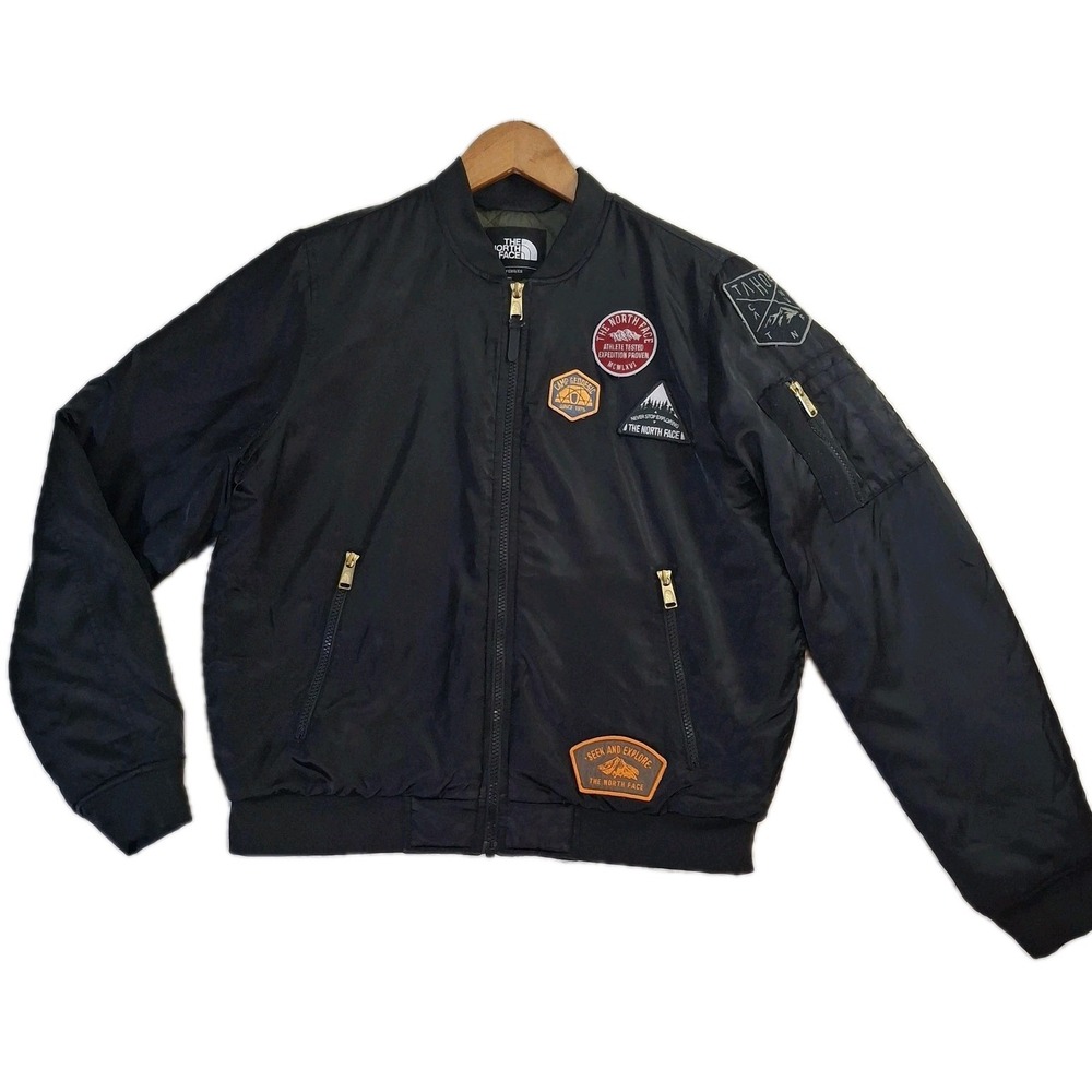The North Face MA-1 Flight Bomber Jacket Womens M Black Lined Quilted Patches